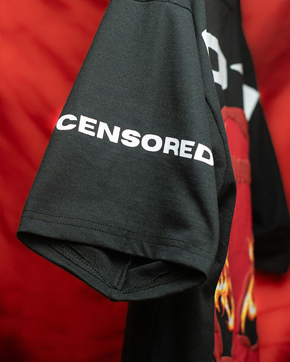 "UNMATCHED LEGACY" T-Shirt | Glowing Skull Back Print | 3D Puff Fire Eyes | Censored Sleeve Text | Streetwear Statement Tee